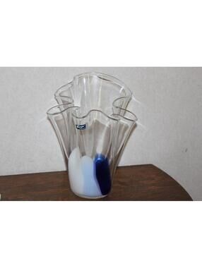 Alicja Glass Blue Clear and White Handkerchief Large Vase